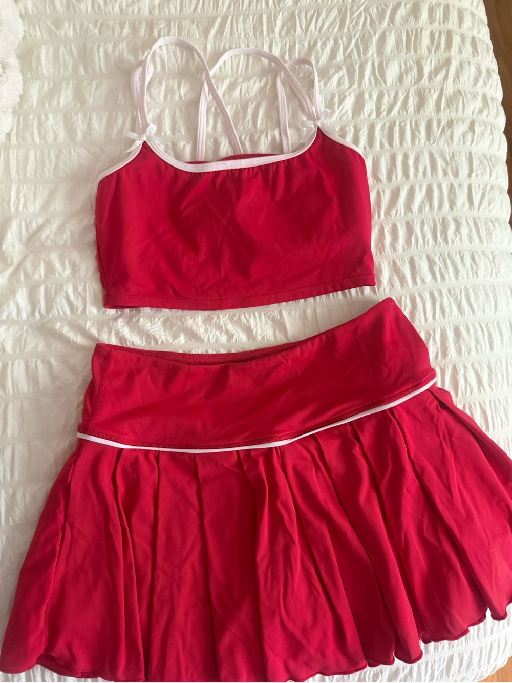 Altar'd State Red Tank Crop Top with White Trim